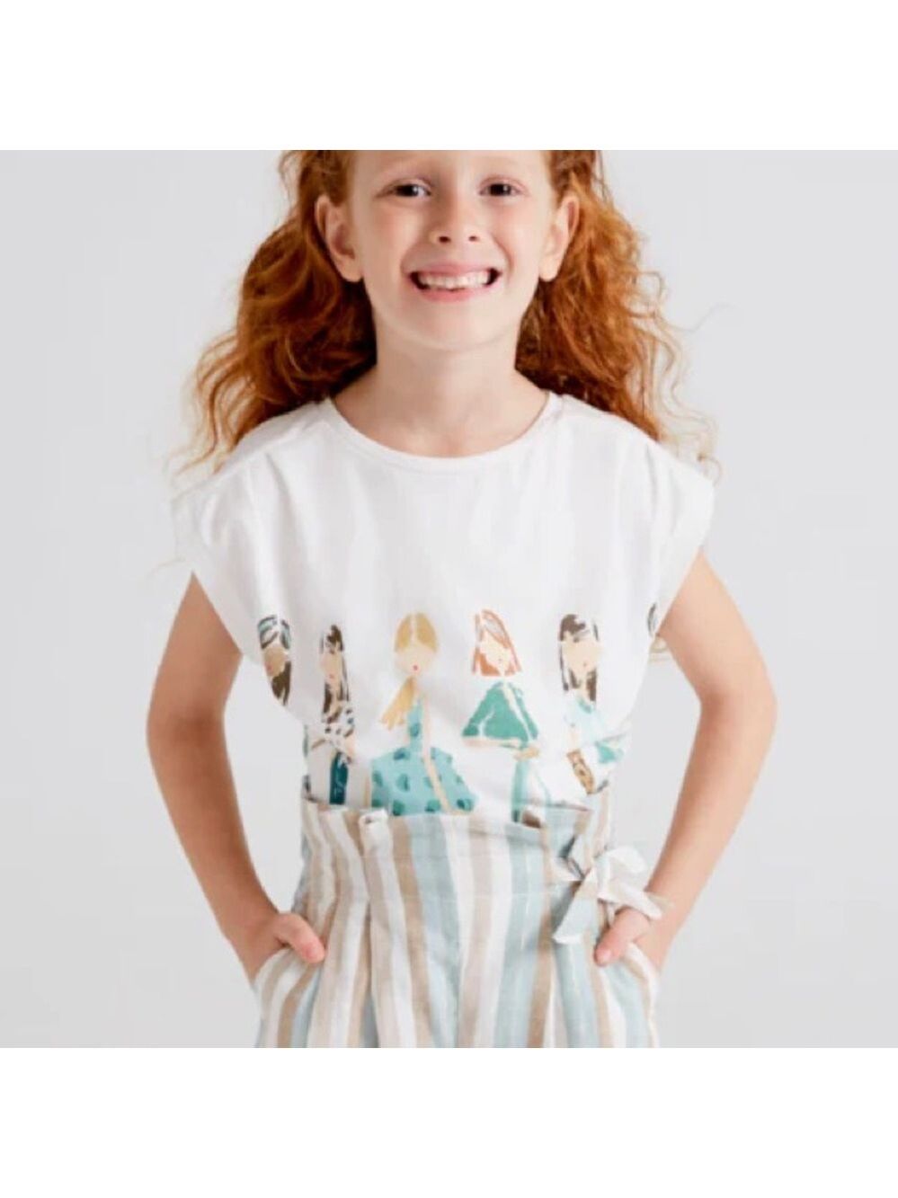 Size 6 Girls Mayoral White Tee with Green and Brown Design